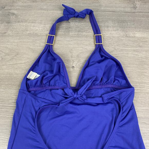 L*Space Blue Purple Halter Neck Tie Scoop Back One Piece Swimsuit Sz.L - Picture 6 of 12